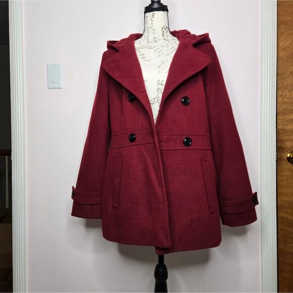 METAPHOR Womens Red Hooded Winter Coat Size M Button Front Fully Lined Pockets M - Picture 11 of 13